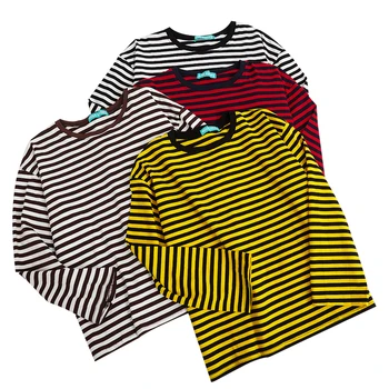 Naujas Vintage Mados Pagrindinio Prarasti Atsitiktinis Dryžuotas Visų Rungtynių Paprasta ilgomis Rankovėmis Moteriška T-shirts