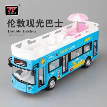 1:50 žaislas, autobusų, automobilių modeliavimo Londono dviaukštis atviru dangumi, ekskursijų autobusas, vaikus garso ir šviesos traukti atgal lydinio žaislas automobilio modelį