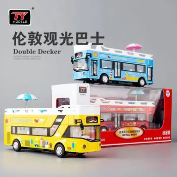 1:50 žaislas, autobusų, automobilių modeliavimo Londono dviaukštis atviru dangumi, ekskursijų autobusas, vaikus garso ir šviesos traukti atgal lydinio žaislas automobilio modelį
