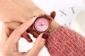 REDFIRE Romantiška Pink ryšys Ponios natūralios Odos, Medienos Laikrodžiai Elegantiškas Moterų Natūralios Medinės Kvarcinis Laikrodis Karšto Naujas 2020 m.