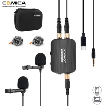 Comica BTM-D03 STC Dual-head Lavalier Atvartas, Mikrofonas, Įvairiakryptė Clip-on Interviu Mikrofono Tipas-c/3.5 mm Išmanųjį telefoną