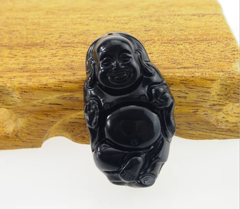 Natūralus Juodas Obsidianas, Išraižytas Laimingas Maitrėjos Budos Pakabučiai Tinka Mados Džemperis Karoliai, Papuošalai Priėmimo