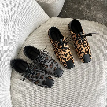 MLJUESE 2020 m. moteris siurbliai ašutų rudenį, pavasarį nėrinių leopardo spalvos kvadratą kojų aukšti kulniukai lady batus šalis suknelė