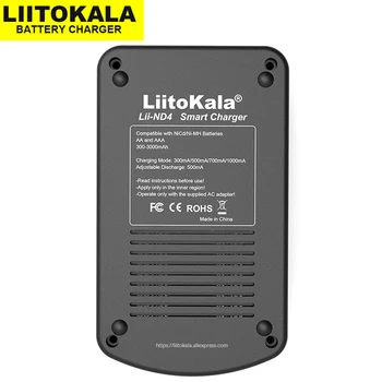 Originalus LiitoKala Lii-ND4 NiMH/Cd įkroviklis aa aaa įkroviklis LCD Ekranas ir Bandymo baterijos talpa 1,2 V aa, aaa ir 9V baterijos