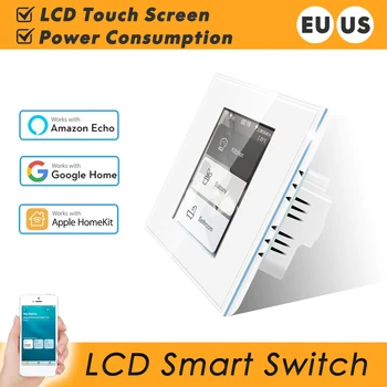 Wifi LCD Smart Wall Šviesos Jungiklis elektros Energijos Suvartojimas 1/2/3 Gauja, 4 in 1 Home Jungiklis Veikia su Alexa 