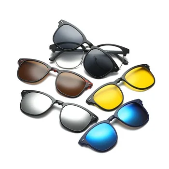 Naujas 5+1 retro poliarizuota trumparegystė įrašą prekės akiniai nuo saulės, akinių rėmeliai su clip akiniai nuo saulės vyrams, moterims, akiniai magnetinio įrašo