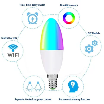 RGB Smart LED Lemputės WIFI LED Lemputė Balso Kontrolės E14 E26 B22 E27 6W Šviesos Telefono Nuotolinio Valdymo Suderinama su Alexa 