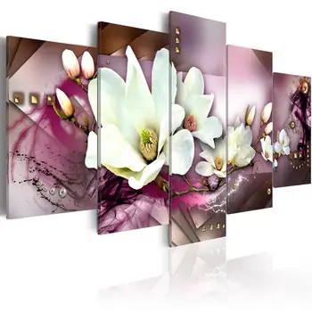 Mados Sienos Meno Tapybos Drobės 5 Vnt Mangnolia Gėlė, Orchidėja, Gėlių Modernių Namų Apdailos,Pasirinkti Spalvą Ir Dydį, Be Rėmelio