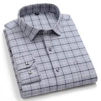 Klasikinio Grynos Medvilnės Atsitiktinis languotas marškinėliai vyrams reguliarus fit long sleeve vyrų kišenėje laisvalaikio plaid marškinėliai paaugliams