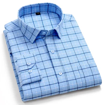 Klasikinio Grynos Medvilnės Atsitiktinis languotas marškinėliai vyrams reguliarus fit long sleeve vyrų kišenėje laisvalaikio plaid marškinėliai paaugliams