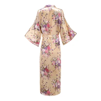 Aukso Moterų Pižamą Seksualus Palaidų Gėlių Chalatas Kimono Suknelė Plius Dydis 3XL Vasaros Naują Sleepwear Atsitiktinis Lounge Softy Namų Drabužių