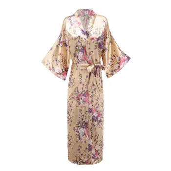 Aukso Moterų Pižamą Seksualus Palaidų Gėlių Chalatas Kimono Suknelė Plius Dydis 3XL Vasaros Naują Sleepwear Atsitiktinis Lounge Softy Namų Drabužių