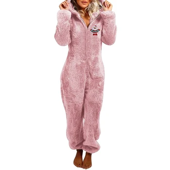 Laamei Žiemos Šiltos Pižamos Moterims, Purus Vilnos Jumpsuits Sleepwear Bendras Plius Dydis Gaubtu Rinkiniai Pižama Moterų Suaugusiųjų