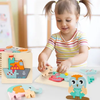 Spalvinga animacinių filmų Gyvūnų Eismo Medinės 3D Puzzle Vaikas Anksti Švietimo Smegenų Kibinimas Tangram Plėtros Žaislai Vaikams Pjūklelis