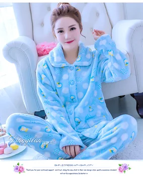 Moterų Sleepwear Pyjama Kostiumas Storas Šiltas, Mielas Sleepingwear Merginos Koralų Vilnos Pižama Moterims, Flanelė Homewear D-2100