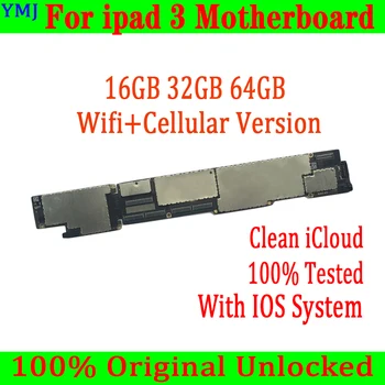 Originalus, atrakinta iPad 3 Plokštė Nemokamai iCloud,Wifi /3G SIM Redakcija už iPad 3 Mainboard su Pilna Žetonų,16GB / 32GB /64GB