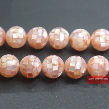 Gamtos 10mm apvali Rožinė ausinukės granules Apyrankės Karoliai Padaryti 12pcs/daug ASRB02