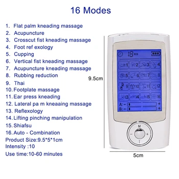 Skaitmeninis 16 Rūšių Nešiojamų Elektros Impulsų DEŠIMTIS EMS Massager Mašina, LCD Ekranas +16 Terapijos Režimai + Dual Išėjimo Masažo Priemonės Dėžutė
