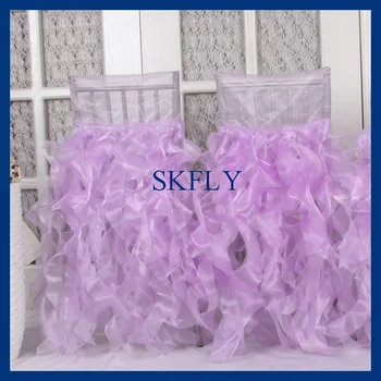 CH007J akcijų pardavimui gražus vestuvių užsakymą alyvinis šviesiai violetinė garbanotas gluosnio organza kėdės apima