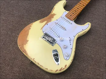 2020 m. Aukštos kokybės ST stiliaus reliktas-Elektrinė Gitara,geltoni dažai įstaiga, klevų fingerboard,S-S-S nuskaitymo elektrinė gitara,nemokamas pristatymas