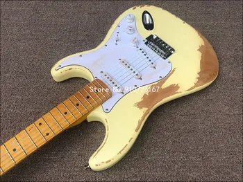 2020 m. Aukštos kokybės ST stiliaus reliktas-Elektrinė Gitara,geltoni dažai įstaiga, klevų fingerboard,S-S-S nuskaitymo elektrinė gitara,nemokamas pristatymas