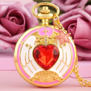 Grakštus Sailor Moon Raštuotas Atveju Kišenėje Žiūrėti Mergaitės Karoliai Laikrodis Moterų Subtilus Aksesuaras Raudona Žvaigždė Papuošalai, Dovanos