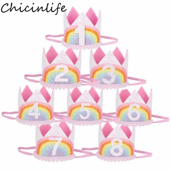 Chicinlife 1Pcs 1-8 Metų Vaivorykštė Gimtadienio Karūna Lankelis Kepurės Priness 1st Birthday Party Hat Mergina Plaukų Aksesuaras Prekes