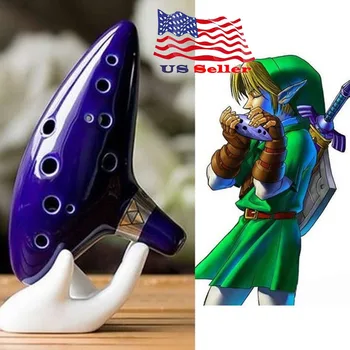 Ocarina Alto C 12 Skylučių Fleita Triforce Keramikos Muzikos Mėlyna Legend Of Zelda Priemonė