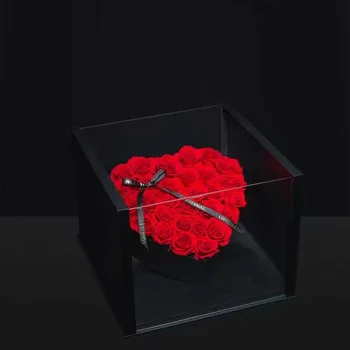 Panorama meilė Širdies skaidrus akrilo rožių Žiedų dėžutė Valentino Diena Floristas, Dovanų Dėžutės