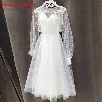 Suknelė Vizija Nėrinių taško ilgio sluoksniuotos rankovėmis vestuvės Dress Chalatas De Soiree longue Oficialų paprasta chalatas de soiree nuotaka