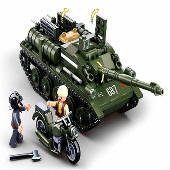 Sluban 0687 338pcs Karinės WW2 Bakas Armijos Ginklu Motociklas, Lėktuvas Sunkvežimių Kareivis Modelio Kūrimo Bloką, Žaislai Vaikams
