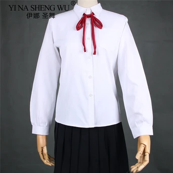 Baltas Japonų Studentų Mergaičių Mokyklos Jk Vienodas Viršuje Didelio Dydis XS-5XL Vidurio Aukštosios Mokyklos Uniformą ilgomis Rankovėmis Nurodė, Apykaklės Marškinėliai