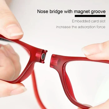TR90 kabinti ant kaklo magnetinio skaitymo akiniai didinamojo stiklo, kad skaitote vyrų presbyopic akinius moteris su stiklo lęšiai