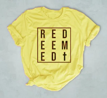 Išpirktas Krikščionių Grafinis T-Shirt Atsitiktinis Stilingas, Medvilnė Religinių Tee Juokinga Tumblr Rožinės spalvos Drabužius Slgan Viršūnes citata Biblija Komplektai