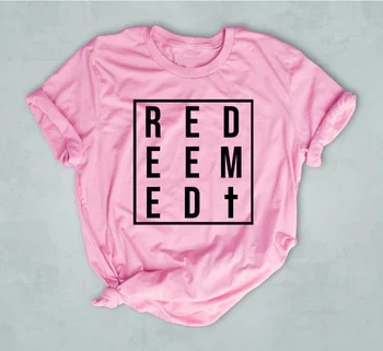 Išpirktas Krikščionių Grafinis T-Shirt Atsitiktinis Stilingas, Medvilnė Religinių Tee Juokinga Tumblr Rožinės spalvos Drabužius Slgan Viršūnes citata Biblija Komplektai