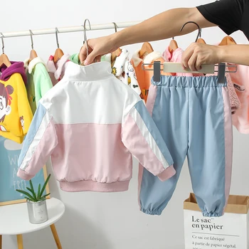 Vaikai Colorblock Drabužių Nustatyti 2020 m. Pyplys Boutique Komplektai Kūdikiams, Vaikams, Mergina Drabužių Mergaitėms Nuo 2 iki 5 Metų sportinis Kostiumas