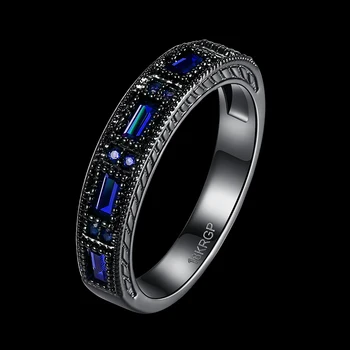 Unikalaus Dizaino papuošalai Deep blue Kubinis Cirkonis žiedai Moterims Juoda Ginklą Šalis Žiedo dydis 6 7 8 R2010