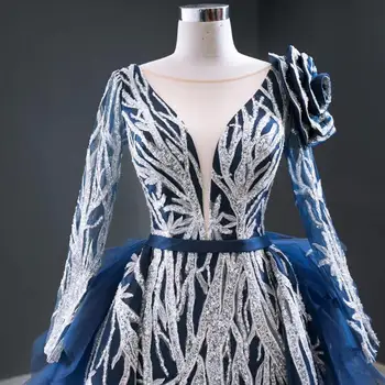Išplėstinė Pritaikymas ilgomis Rankovėmis vakarinę Suknelę Baltos spalvos Medžio Šaką Karoliukai Nėrinių Oficialus Moterų Prom Šalis Suknelė 3D Gėlė