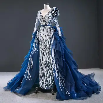 Išplėstinė Pritaikymas ilgomis Rankovėmis vakarinę Suknelę Baltos spalvos Medžio Šaką Karoliukai Nėrinių Oficialus Moterų Prom Šalis Suknelė 3D Gėlė