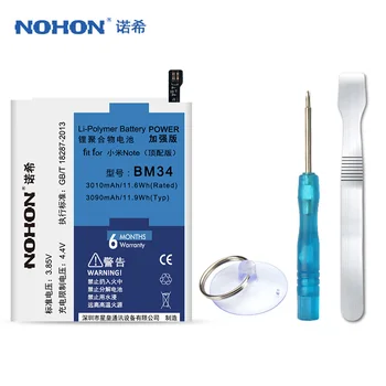 Originalus NOHON BM34 Baterija Xiaomi Mi Pastaba Pro 4GB RAM 3090mAh Didelės Talpos Bateriją Nemokamus Įrankius, Retail Pakuotė