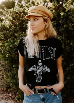 2018 Feminizmo Dainą Grupė Moterų, Trišakiai Harajuku Grafinis Viršūnes Vintage Stiliaus 60s 70s Tumblr Medvilnės marškinėliai Mergina Galia Moterų t shirts