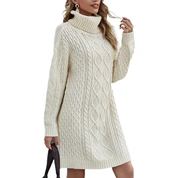 Lybofly Moterų Golfo Megztiniai Žiemą, Rudenį Ilgomis Rankovėmis Prarasti Elastinga Moterų Megztinis Ilgas Femme Sweter Suknelė