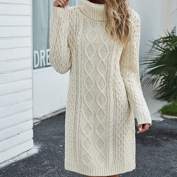 Lybofly Moterų Golfo Megztiniai Žiemą, Rudenį Ilgomis Rankovėmis Prarasti Elastinga Moterų Megztinis Ilgas Femme Sweter Suknelė