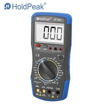 HoldPeak HP-760C 200mV~1000V Įtampos Amperas Rankinis Diapazono Skaitmeninis Multimetras Temperatūra Priemonė Atsparumas Testeris Delniniai