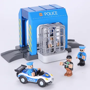 Scena kelio žaislas modeliavimas plastiko automobilio plovimo kambarį mieste scena policijos nuovada kostiumas suderinamos prekės magnetinio mažas traukinio bėgių