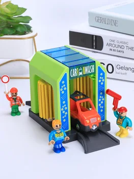 Scena kelio žaislas modeliavimas plastiko automobilio plovimo kambarį mieste scena policijos nuovada kostiumas suderinamos prekės magnetinio mažas traukinio bėgių