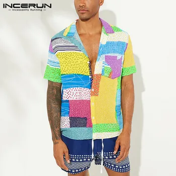 INCERUN Mados Vyrų Havajų Marškinėliai Spausdinimas trumpomis Rankovėmis Beach Vacation Vasaros Atsitiktinis Mens Prekės Marškiniai, Elegantiškos Streetwear Palaidinė