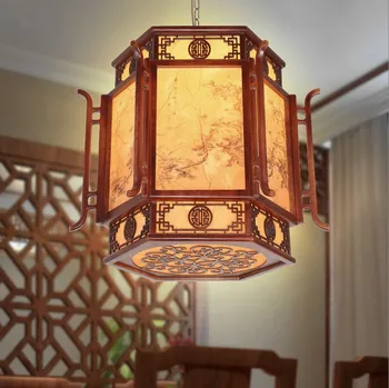 Kinų stiliaus kavos medienos meno Liustra Per raižyti geltona pergamentas, patalpų E27 LED lempa veranda&koridoriaus&veranda MYR050