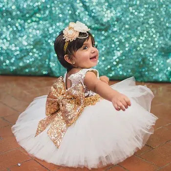 2018 Mados Saldus Princesė Šalis Suknelė Bamblys Kūdikių Mergaitės, 2 Berankovis Stilius O-Kaklo Blizgučiais Gėlių Kietas Nėrinių Tutu Suknelė 0-10Y