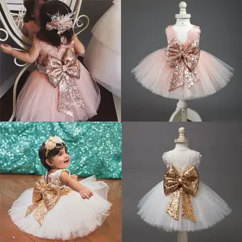 2018 Mados Saldus Princesė Šalis Suknelė Bamblys Kūdikių Mergaitės, 2 Berankovis Stilius O-Kaklo Blizgučiais Gėlių Kietas Nėrinių Tutu Suknelė 0-10Y